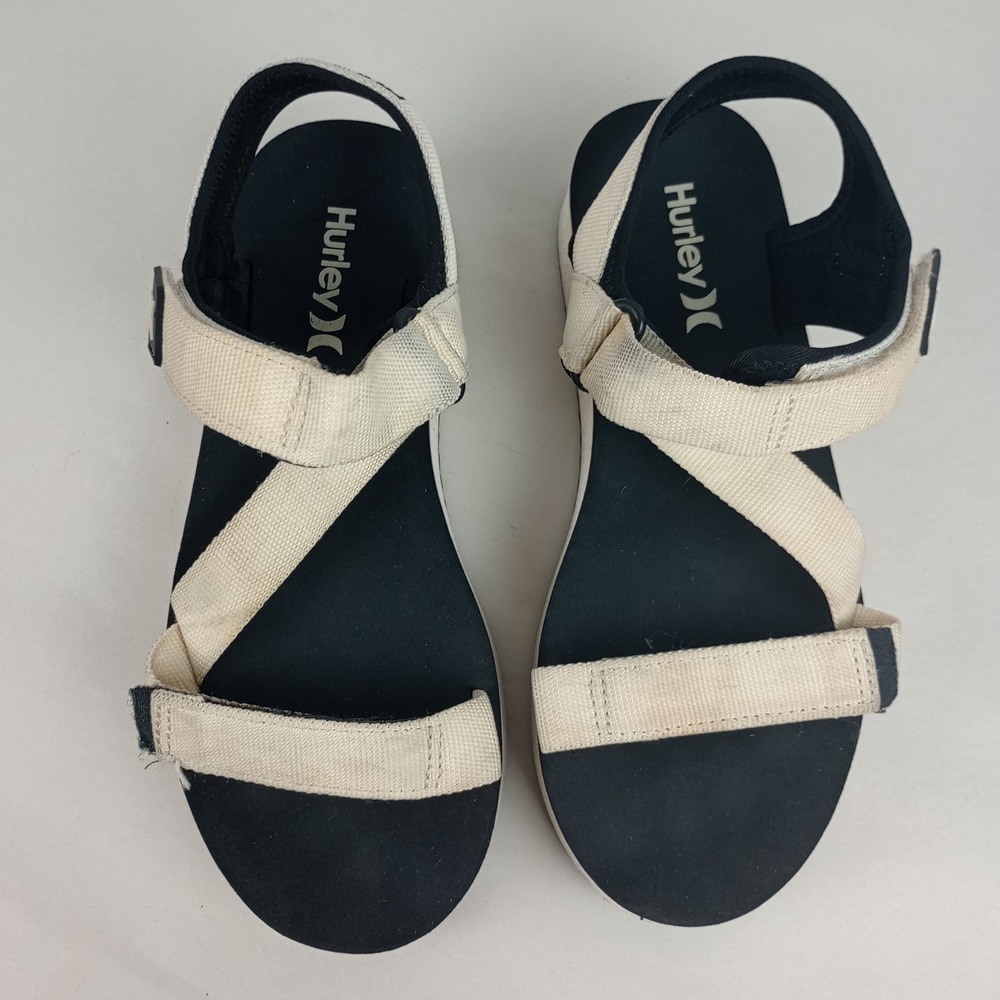 Hurley Womens 8M Cream Black Platform Strappy Casual Summer Zesty Sandals